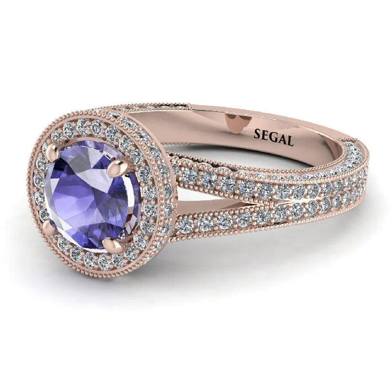 Customizable Wedding Bands-Milgrain Round Tanzanite Engagement Ring - Payton No. 202