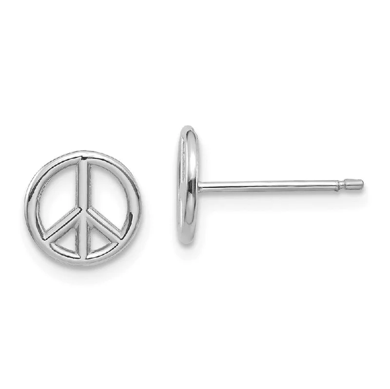 Delicate Hoop Earrings-8mm 3D Peace Sign Post Earrings in 14k White Gold