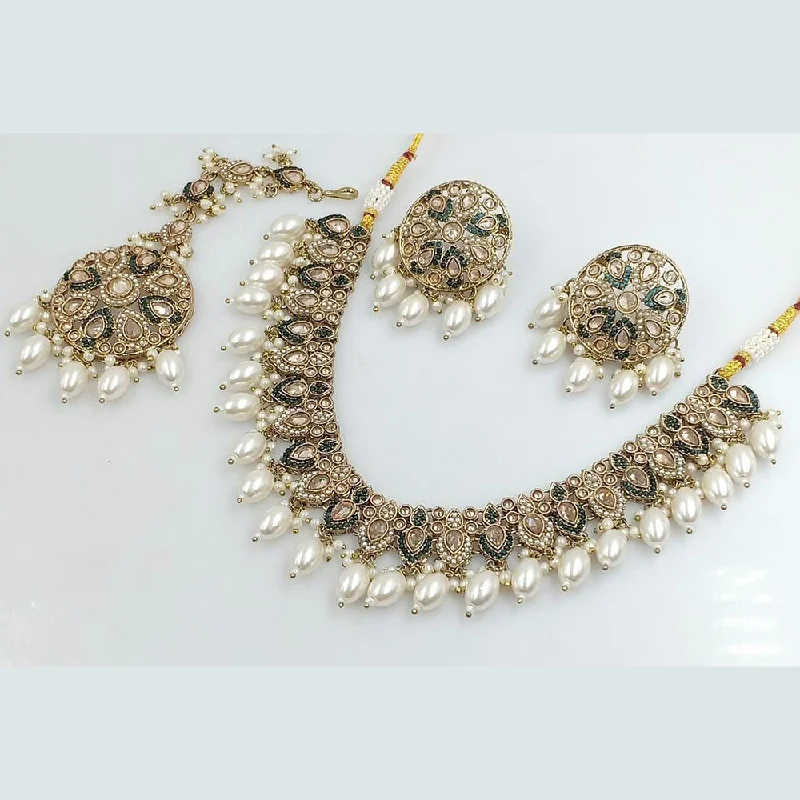 Simple Choker Necklaces-Rani Sati Jewels Gold Plated Crystal and Pearl Necklace Set