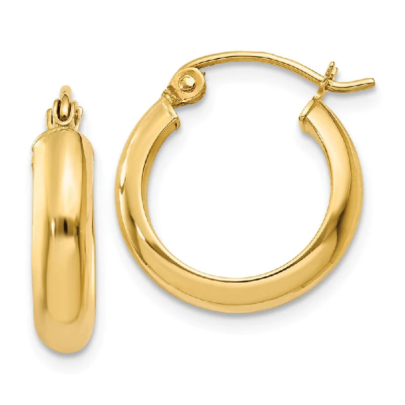 Gold Leaf Earrings-3.75mm x 16mm Polished 14k Yellow Gold Domed Round Tube Hoop Earrings