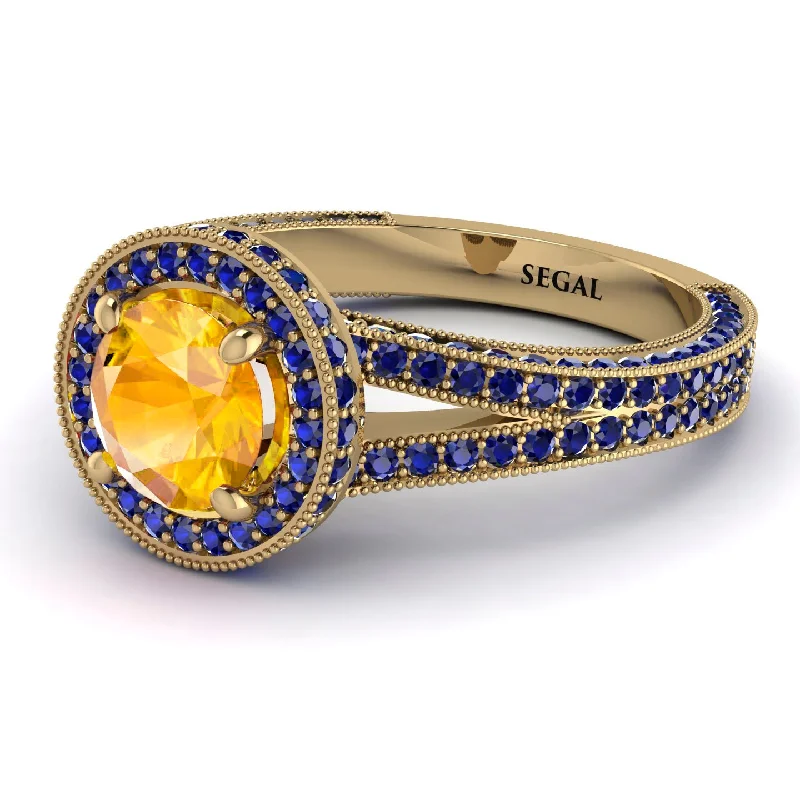 Personalized Rings for Weddings-Milgrain Round Yellow Diamond Engagement Ring - Payton No. 1013