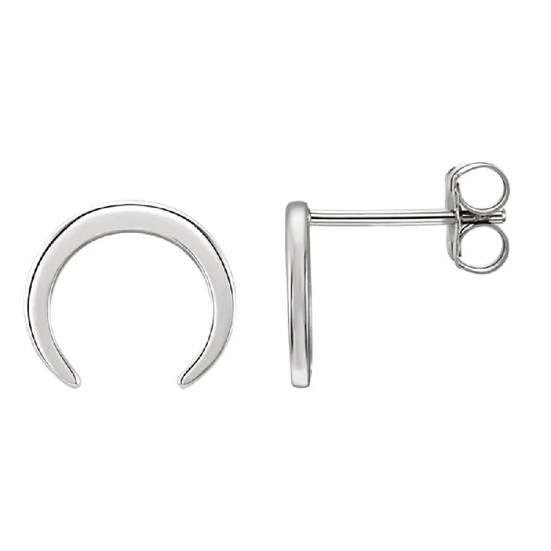 Simple Gold Hoop Earrings-10mm x 9mm (3/8 Inch) Sterling Silver Small Crescent Post Earrings