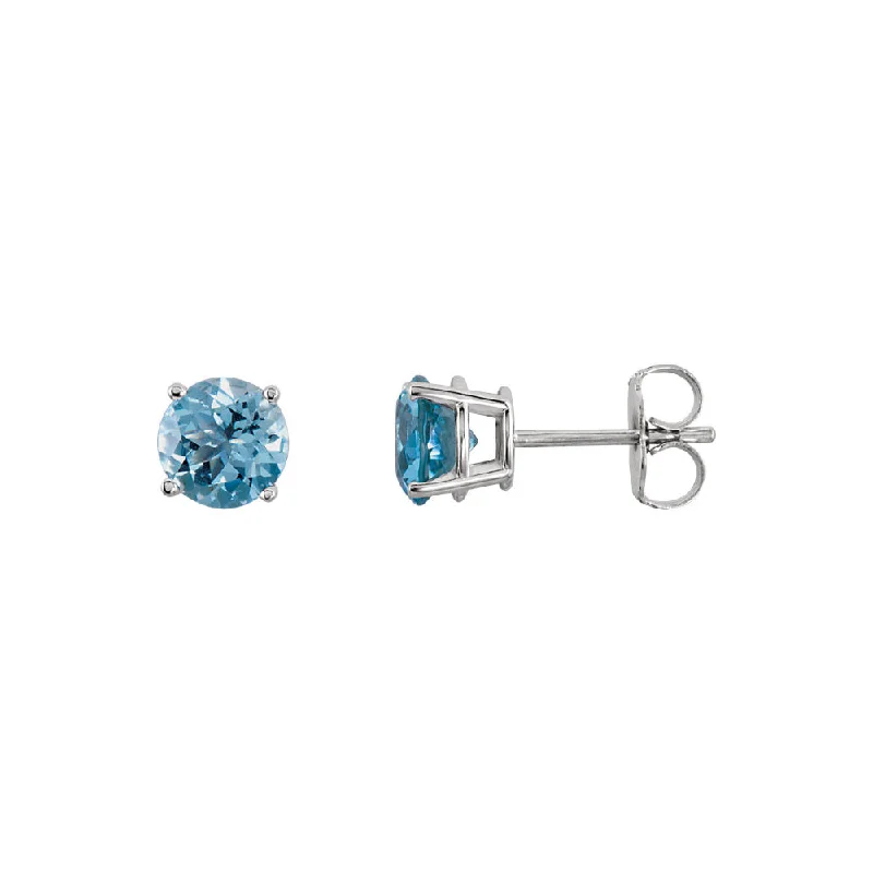 High-Quality Earrings-6mm Round Aquamarine Stud Earrings in 14k White Gold