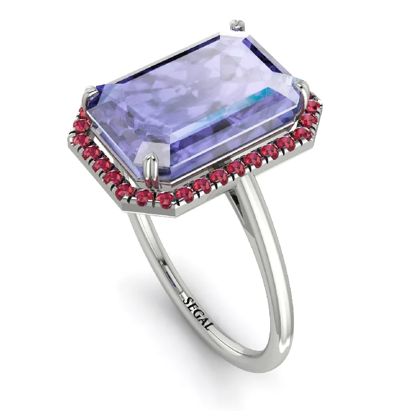 Custom Wedding Ring Sets-Halo Emerald Cut Tanzanite Engagement Ring - Izabella No. 212