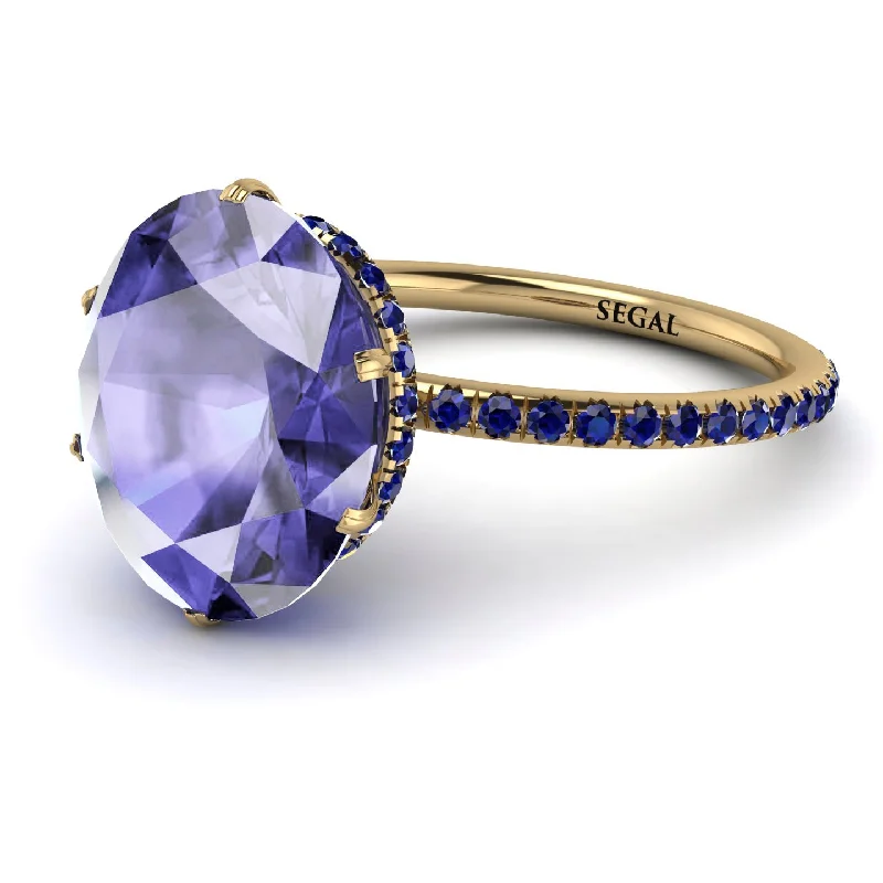 Luxury Wedding Ring Sets-Hidden Halo Oval Tanzanite Engagement Ring - Gemma No. 213