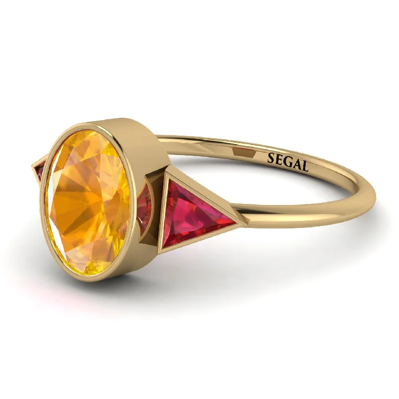 Affordable Wedding Rings-Geometrical Bezel Yellow Diamond Ring - Trinity No. 1010