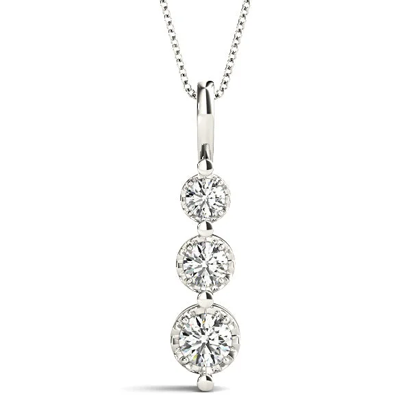 Elegant Choker Necklaces-0.45 ctw Round Diamond Three Stone Necklace Pendant