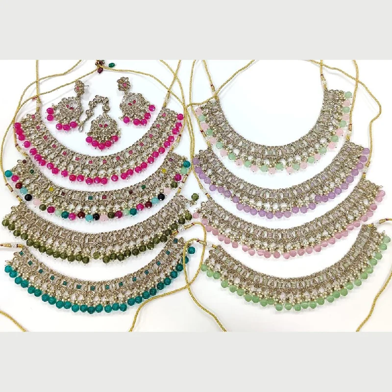 Custom Choker Necklaces-Manisha Jewellery Gold Plated Crystal Stone And Beads Necklace Set (1 Piece Only)