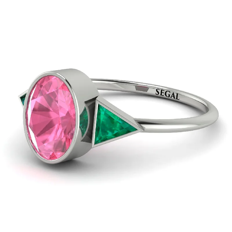 Personalized Name Rings-Geometrical Bezel Pink Moissanite Ring - Trinity No. 806