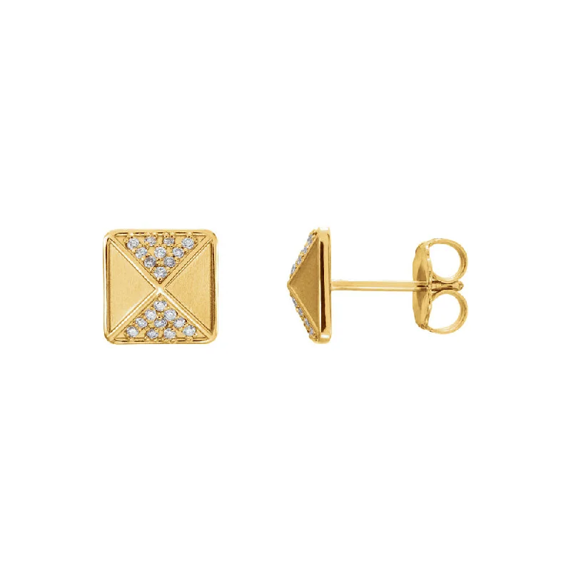 Personalized Stud Earrings-8mm Diamond Accented Pyramid Stud Earrings in 14k Yellow Gold