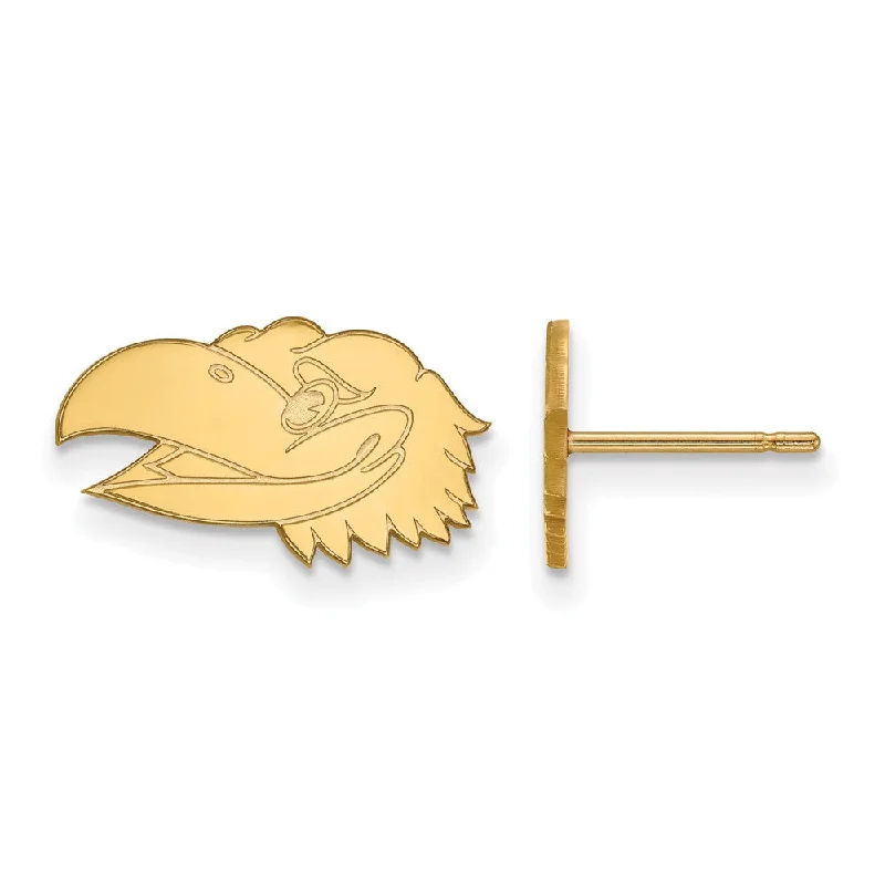 Custom Hoop Earrings-10k Yellow Gold University of Kansas XS Mascot Head Post Earrings