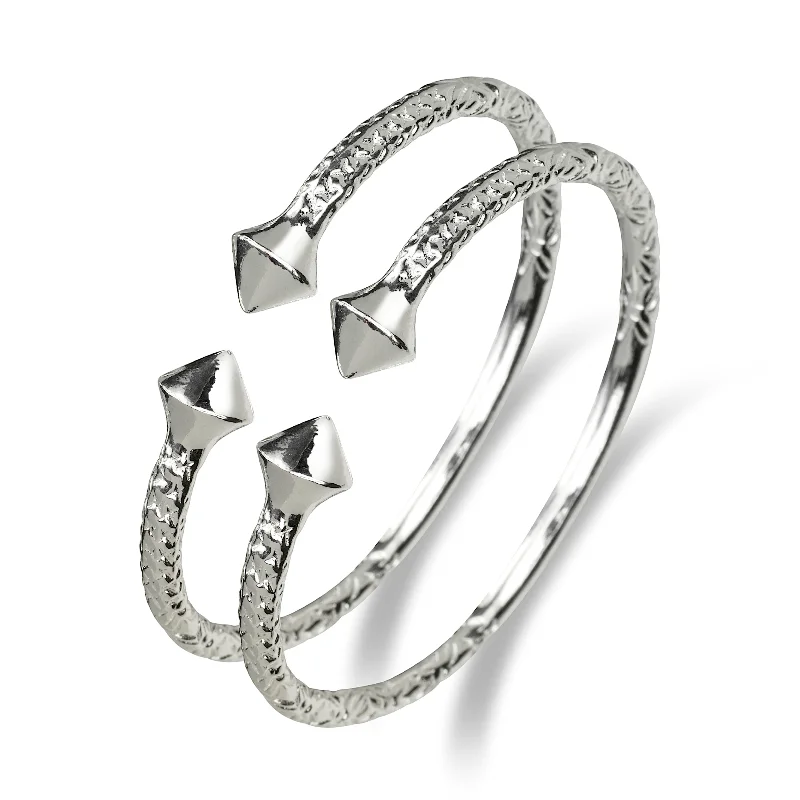 Modern Bangle Bracelets-Better Jewelry Thick Pyramid Ends .925 Sterling Silver West Indian Bangles, 1 pair