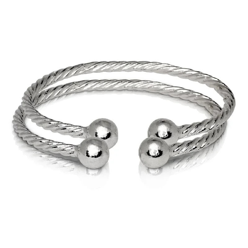 Trendy Gold Bangle Bracelets-Better Jewelry Ball Ends Coiled Rope West Indian Bangles .925 Sterling Siver, 1 pair