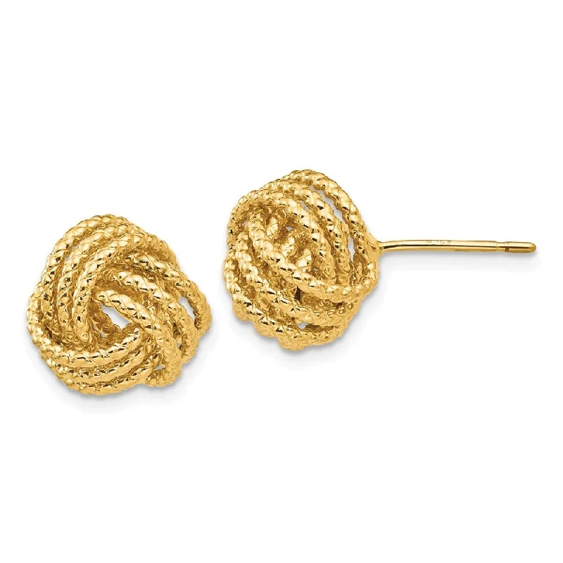 Modern Stud Earrings-12mm Twisted Rope Love Knot Post Earrings in 14k Yellow Gold