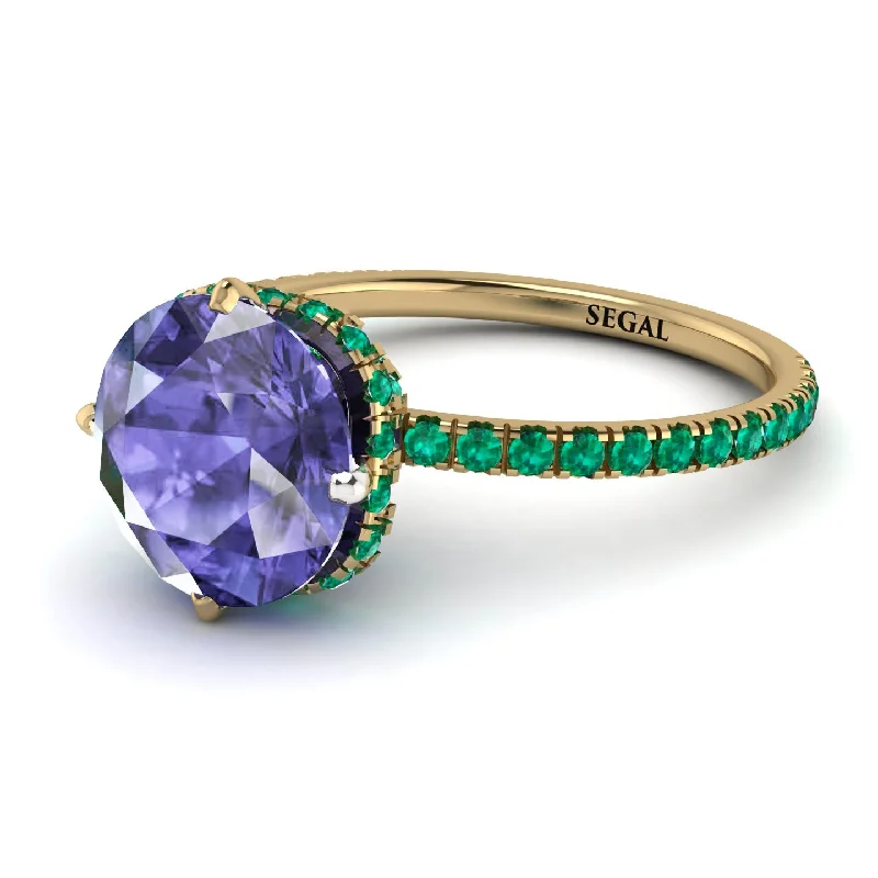 Luxury Diamond Wedding Rings-Double Hidden Halo Tanzanite Engagement Ring - Angelina No. 204