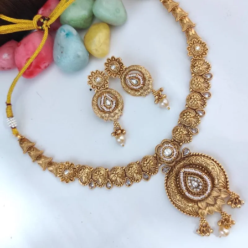 Stylish Gold Chokers-Heera Jewellers Gold Plated Crystal Stone And Pearls Necklace Set