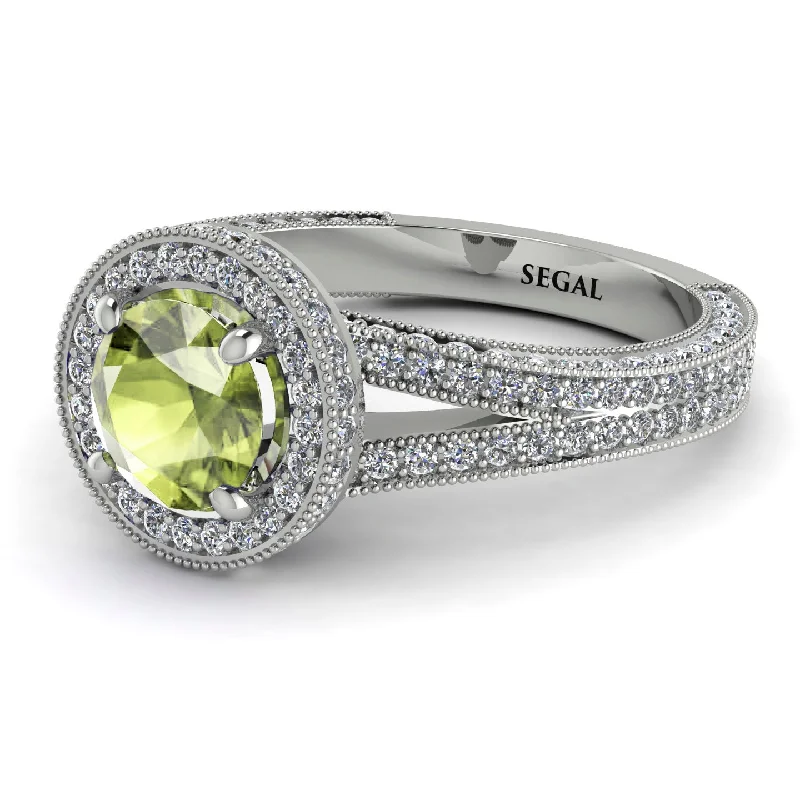 Elegant Wedding Ring Sets-Milgrain Round Peridot Engagement Ring - Payton No. 703