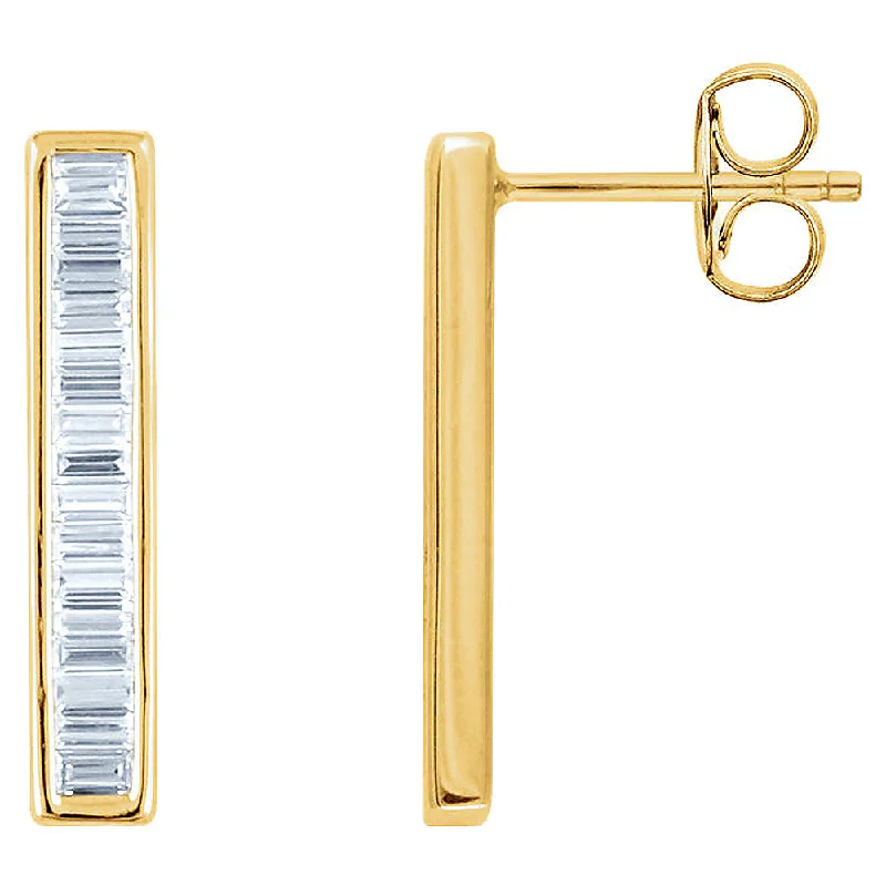 Fashion Earrings for Teens-3.5 x 19mm 14k Yellow Gold 1/2 CTW (H-I, I1) Diamond Bar Earrings