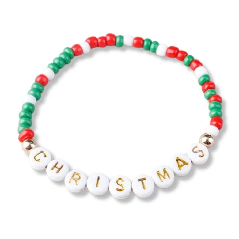 Custom Wedding Bracelets-Christmas Holiday Beaded Friendship Stretch Bracelets