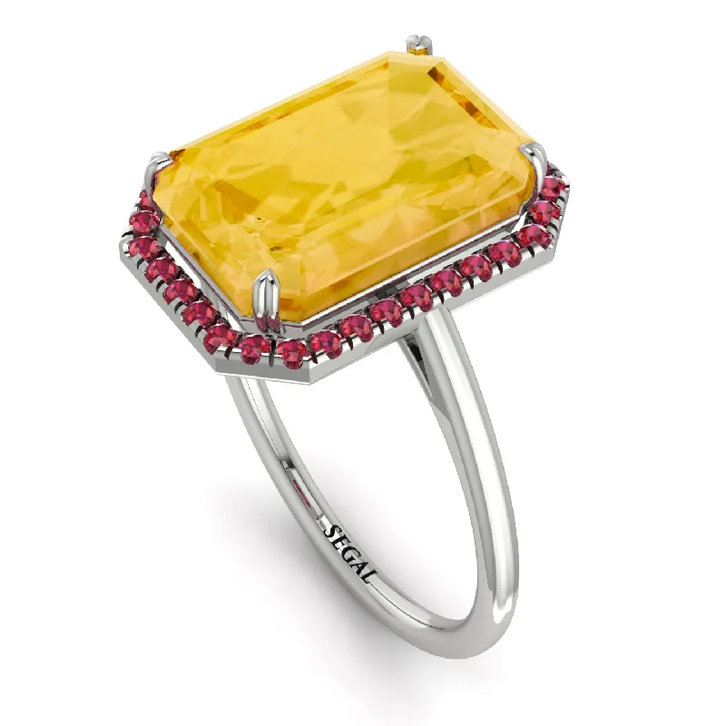 Modern Gemstone Rings-Halo Emerald Cut Citrine Engagement Ring - Izabella No. 612