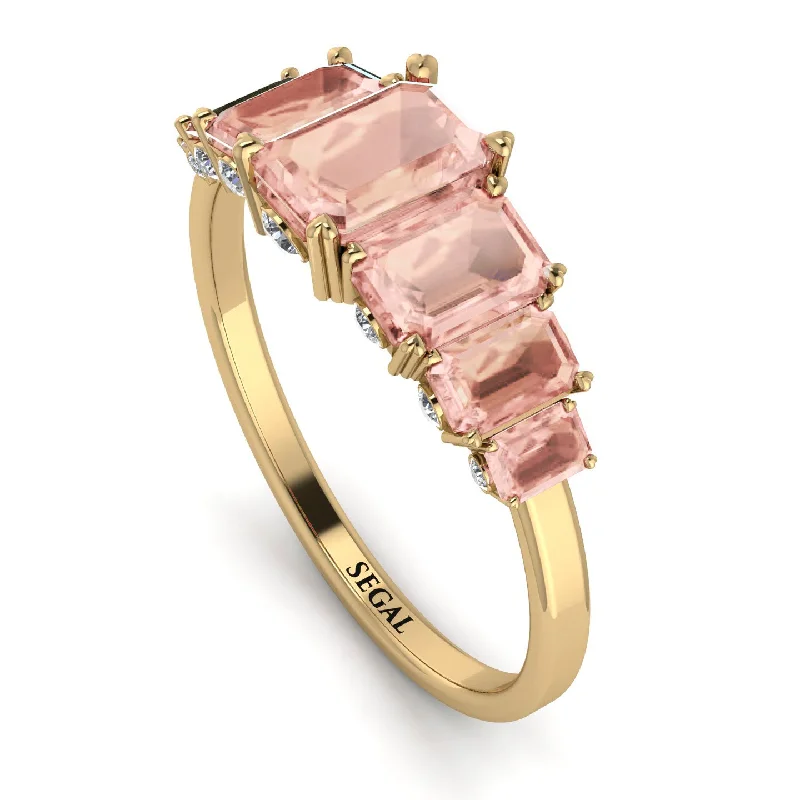 Custom Name Rings-Emerald Cut Morganite Ring With Hidden Diamonds - Brynlee No. 901