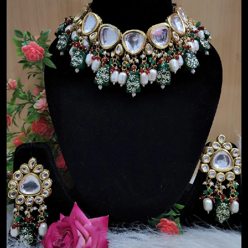 Designer Gemstone Necklaces-Shagna Gold Plated Crystal Stone And Beads Necklace Set