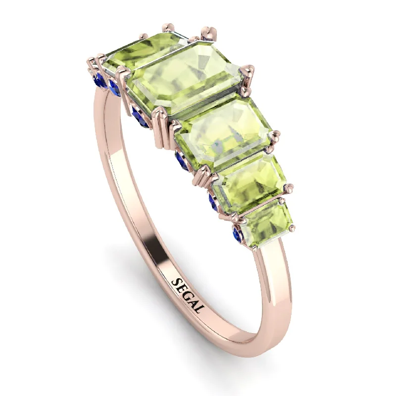 Classic Gold Rings-Emerald Cut Peridot Ring With Hidden Sapphires - Brynlee No. 714