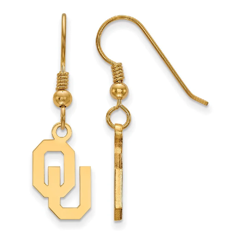 Personalized Earrings-14k Gold Plated Silver University of Oklahoma Dangle Earrings