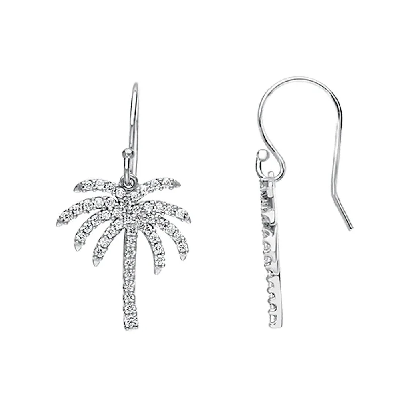 Gold Crystal Earrings-1/2 cttw Diamond Palm Tree Earrings in 14k White Gold