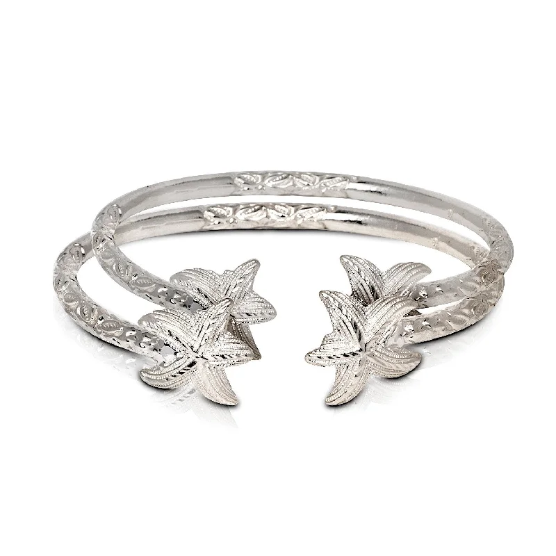 Adjustable Silver Bangles-Better Jewelry Solid .925 Sterling Silver Starfish Bangles, 1 pair