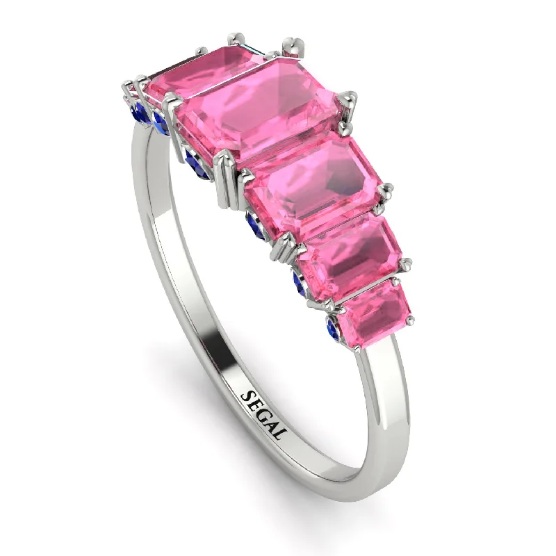 Beautiful Wedding Bands-Emerald Cut Pink Moissanite Ring With Hidden Sapphires - Brynlee No. 815