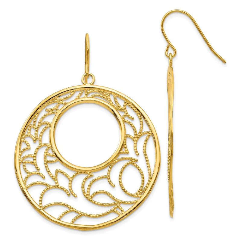 Boho Chic Earrings-40mm Filigree Circle Earrings in 14k Yellow Gold