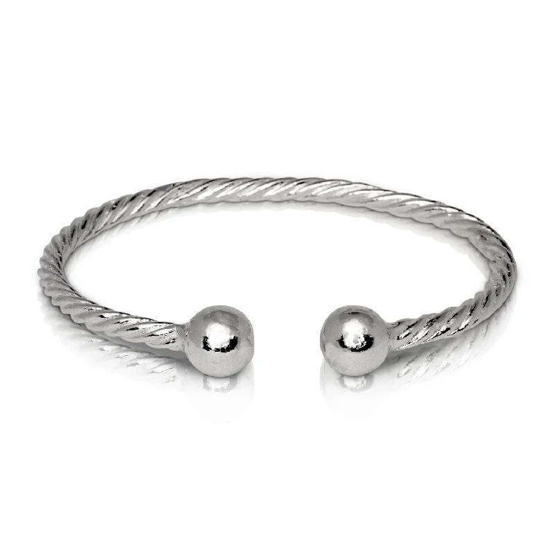 Modern Gold Wedding Bangles-Better Jewelry Ball Ends Coiled Rope West Indian Bangle .925 Sterling Siver, 1 piece