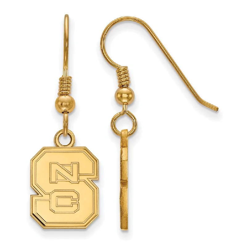 Unique Crystal Earrings-14k Gold Plated Silver North Carolina State U SM Dangle Earrings