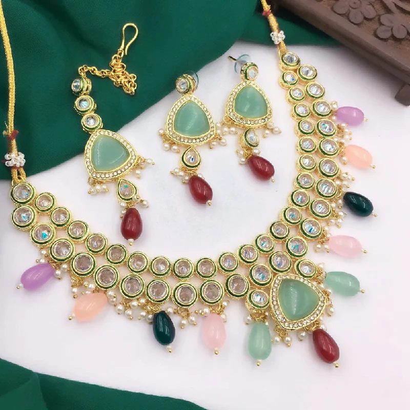 Stylish Pendant Chains-5G Jewellery Gold Plated Crystal Stone And Beads Necklace Set