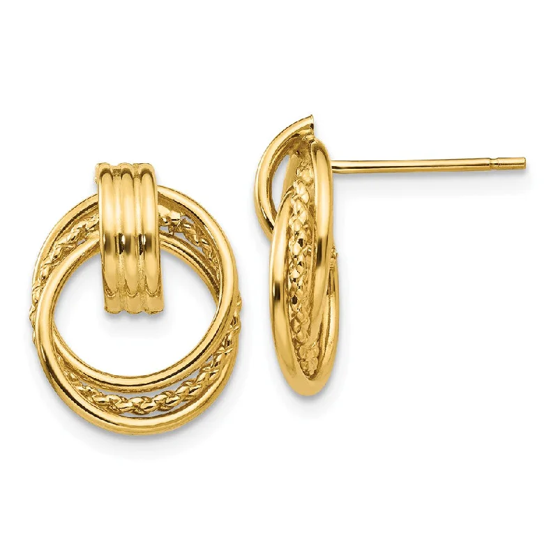 Luxurious Drop Earrings-Polished and Twisted Circle Post Earrings in 14k Yellow Gold