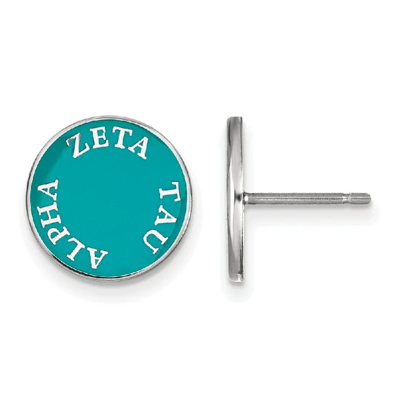 Silver and Gold Earrings-Sterling Silver & Blue-Green Enamel Zeta Tau Alpha Post Earrings