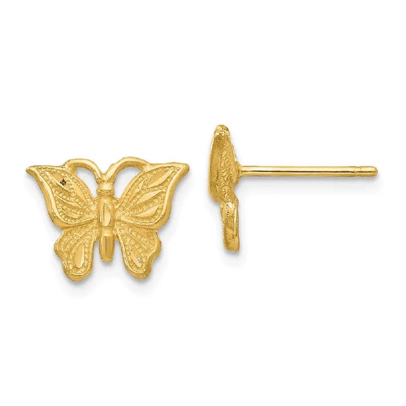 Diamond Stud Earrings-11mm Diamond Cut Butterfly Post Earrings in 14k Yellow Gold