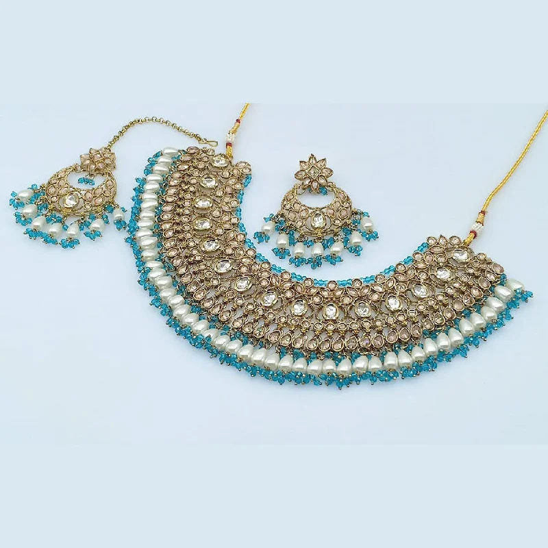 Sterling Silver Necklaces-Rani Sati Jewels Gold Plated Crystal Stone And Beads Necklace Set