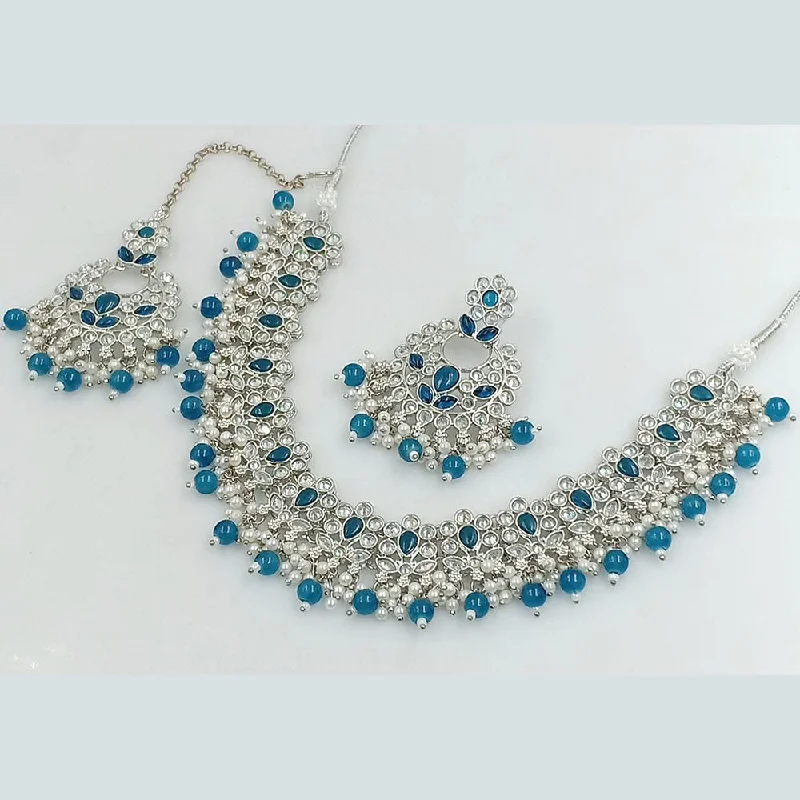 Delicate Gold Necklaces-Rani Sati Jewels Silver  Plated Crystal Stone And Beads Necklace Set