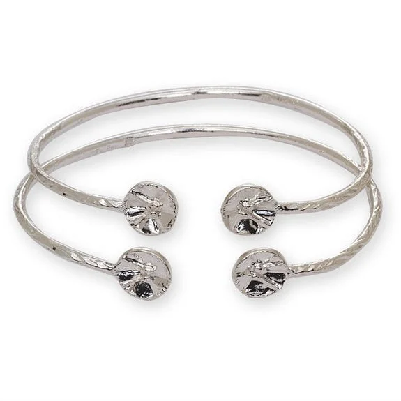 Silver Bangles for Women-Better Jewelry Drum Ends .925 Sterling Silver West Indian Bangles (1 pair)