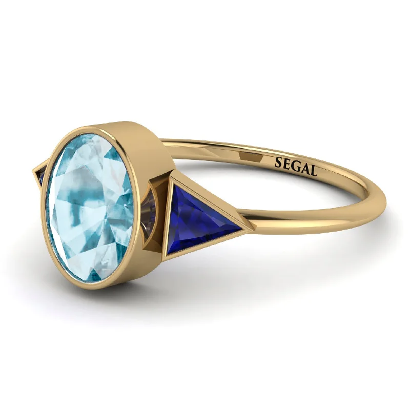 Luxury Silver Rings-Geometrical Bezel Aquamarine Ring - Trinity No. 413