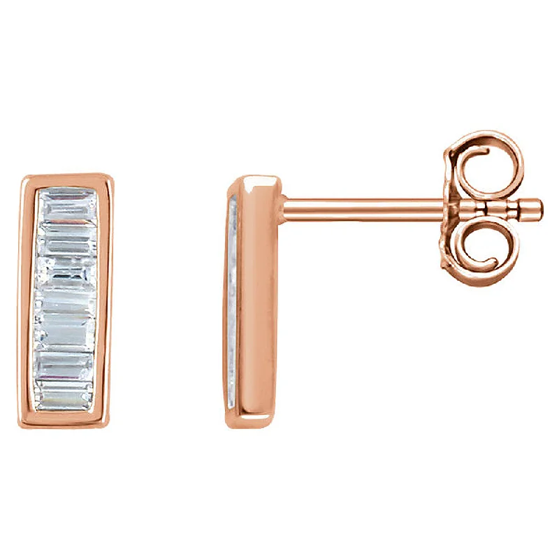 Customizable Earrings-3 x 9mm 14k Rose Gold 1/3 CTW (H-I, I1) Diamond Baguette Bar Earrings