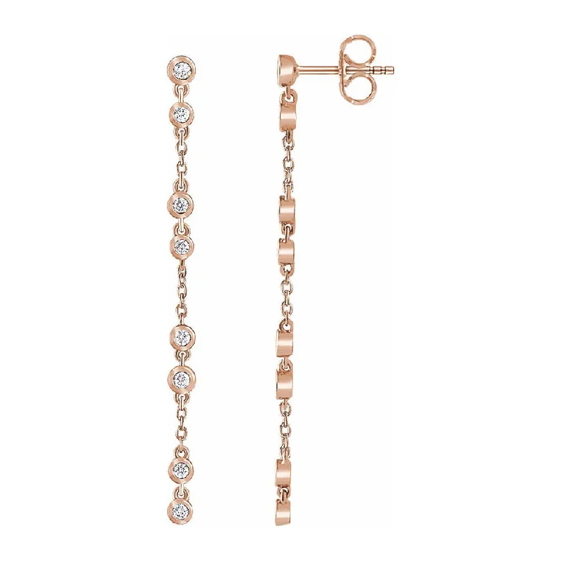 Simple Stud Earrings-14K Yellow, White or Rose Gold & Diamond Chain Dangle Earrings, 3x60mm