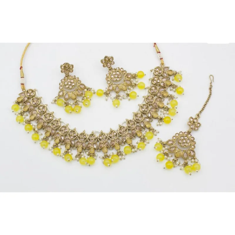 Diamond Pendant Necklaces-Sai Fashion Gold Plated Crystal Stone And Beads Necklace Set