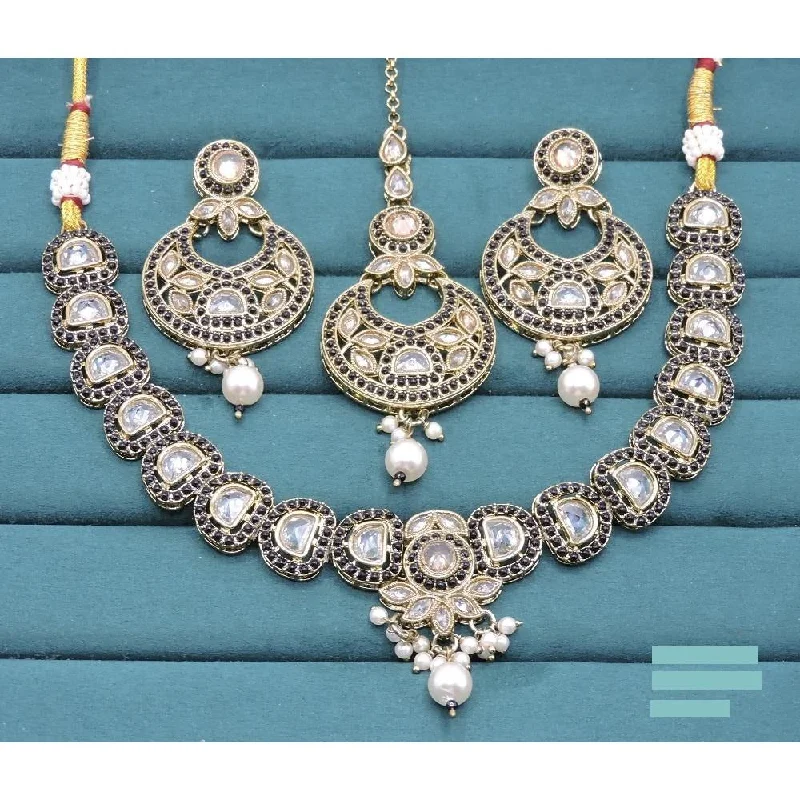 Elegant Crystal Pendant Necklaces-Akruti Collection Gold Plated Crystal Stone And Pearls Necklace Set