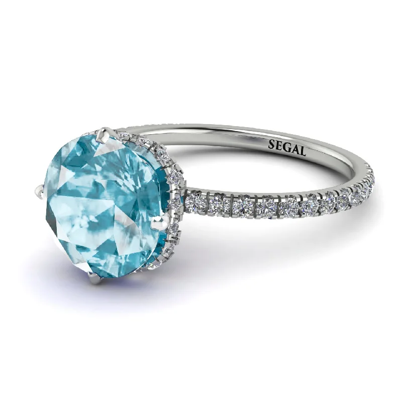 Classic Engagement Ring Bands-Double Hidden Halo Aquamarine Engagement Ring - Angelina No. 403