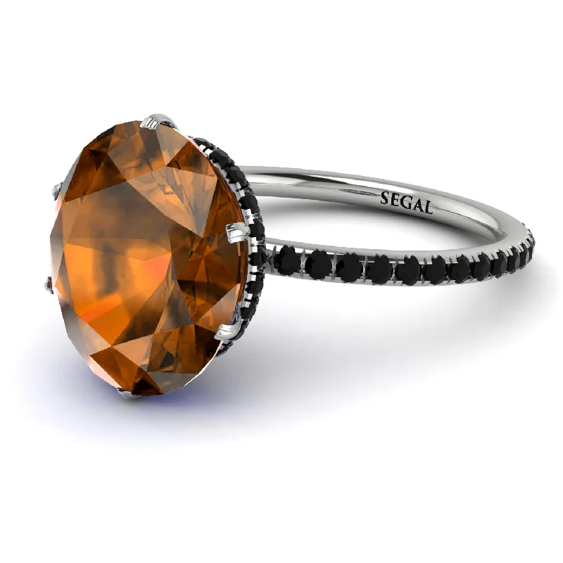 Dainty Gold Rings-Hidden Halo Oval Brown Diamond Engagement Ring - Gemma No. 1109