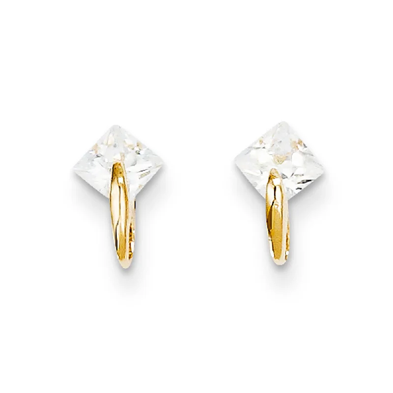 Handcrafted Silver Earrings-Kids 4mm Square Cubic Zirconia Post Earrings in 14k Yellow Gold