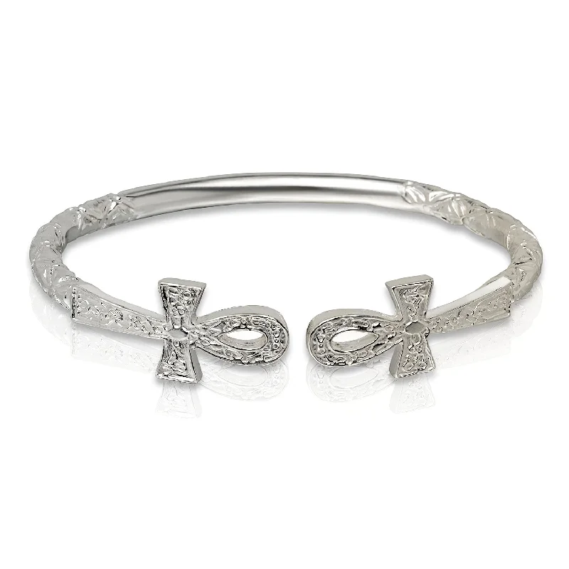 Designer Wedding Bangles-Better Jewelry Solid .925 West Indian Silver Bangle with Large Ankh Cross Ends, 1 piece